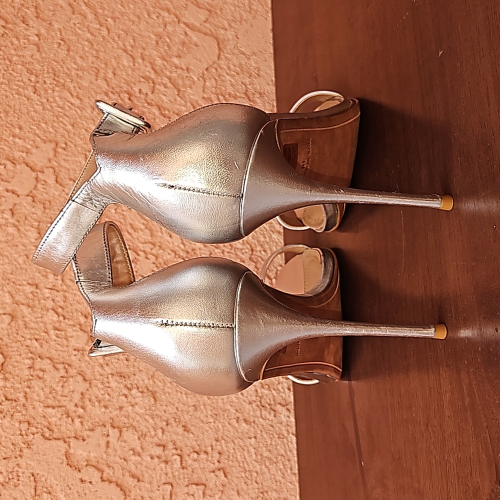 BCBGmaxazria Lucy Leather Heeled Stiletto Sandals In Silver Size 10 - Picture 12 of 15